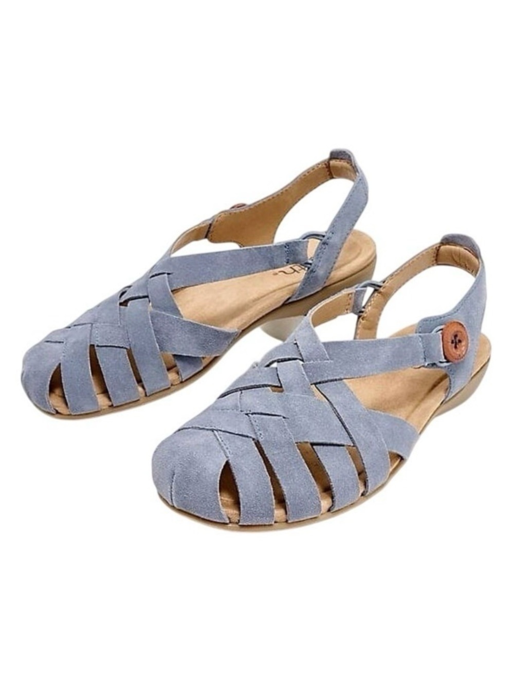 Leather Fisherman Sandals Blue Suede Shoes Arch Memory Foam Coastal Grandma 8.5